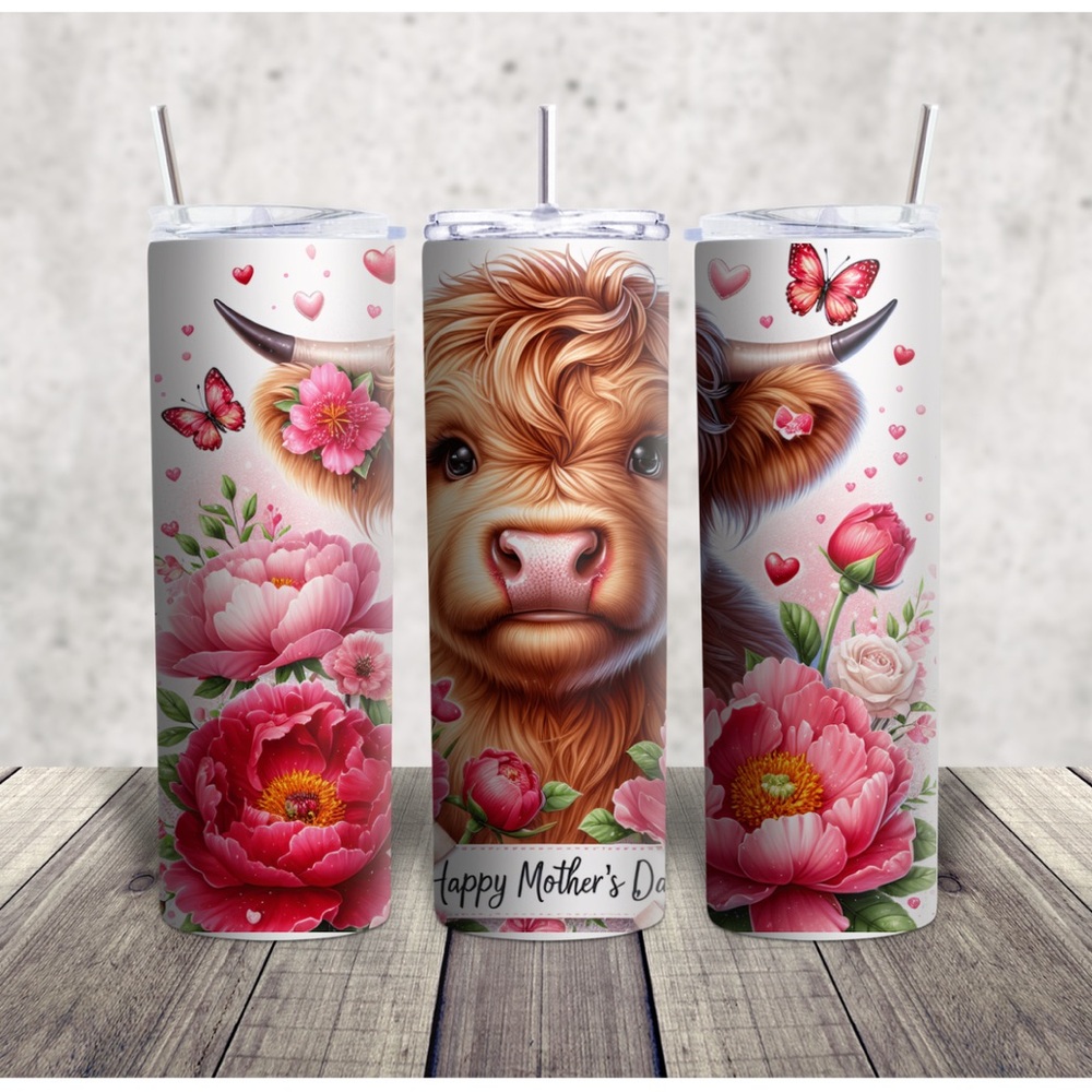 Floral Mother’s Day Cow Tumbler with Straw